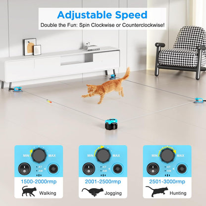 Sky blue remote control cat teaser toy with customizable DIY tracking rope paths