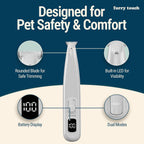 Furry Touch quiet pet trimmer being gently used around a sensitive cat ear for precise hair removal.