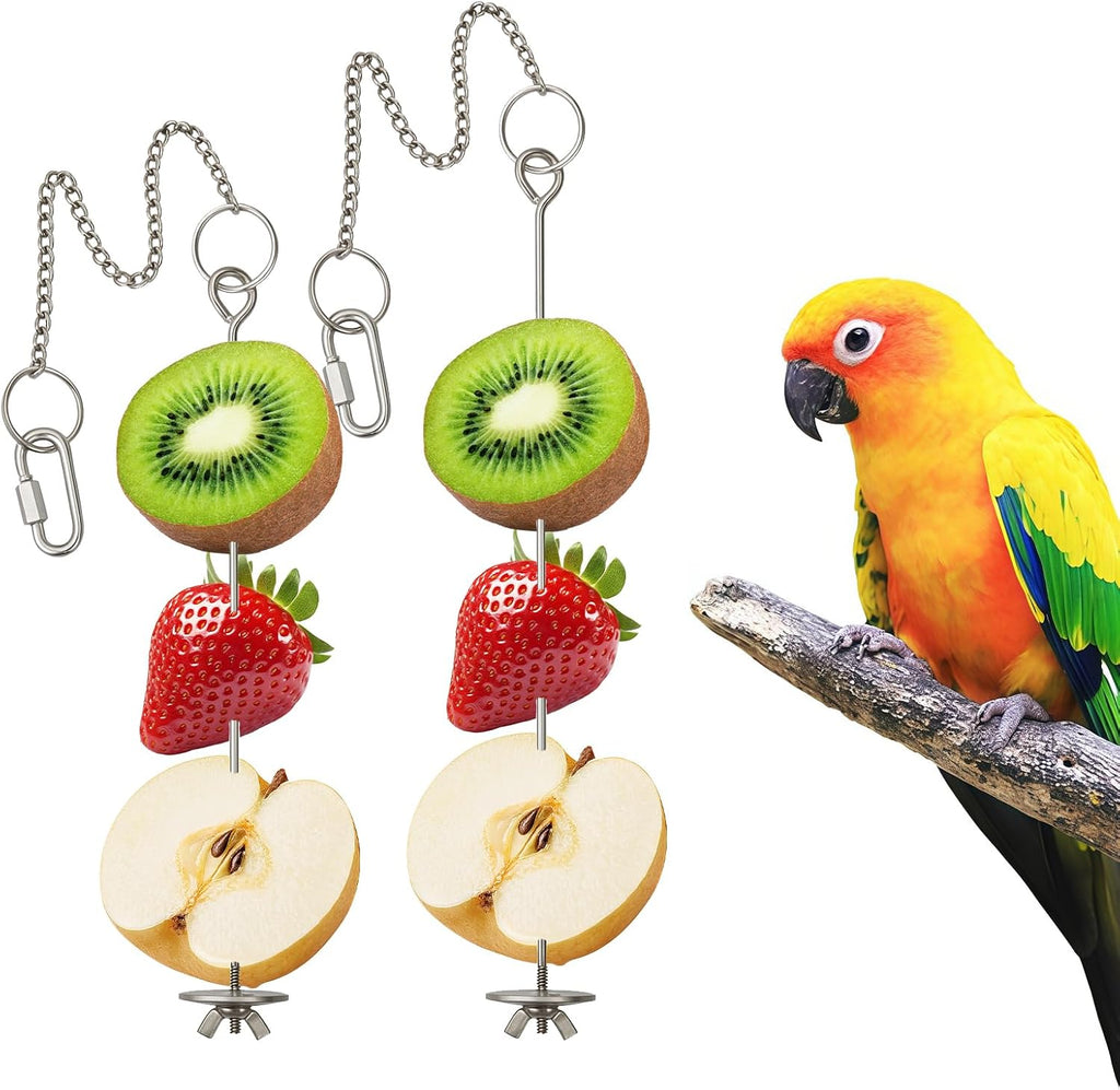 2 Pcs Bird Cage Food Holder Stainless Steel Parrot Fruit & Vegetable Skewer Hanging Foraging Toy for Parakeets, Budgies, Macaws - Image 8