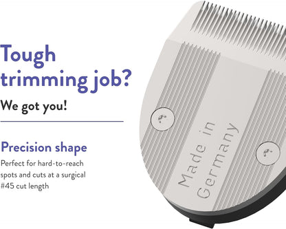 Wahl Professional Vetiva Veterinary Mini Trimmer blade attachment highlighting corrosion resistant steel