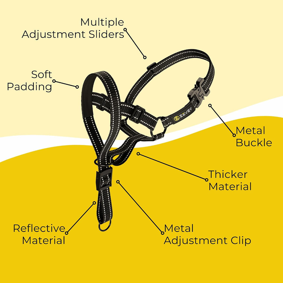 Full view of Zevey adjustable head harness for large dogs