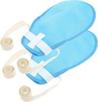 Ondhe Bharat's Dementia Restraint Gloves front view showing breathable blue mesh.