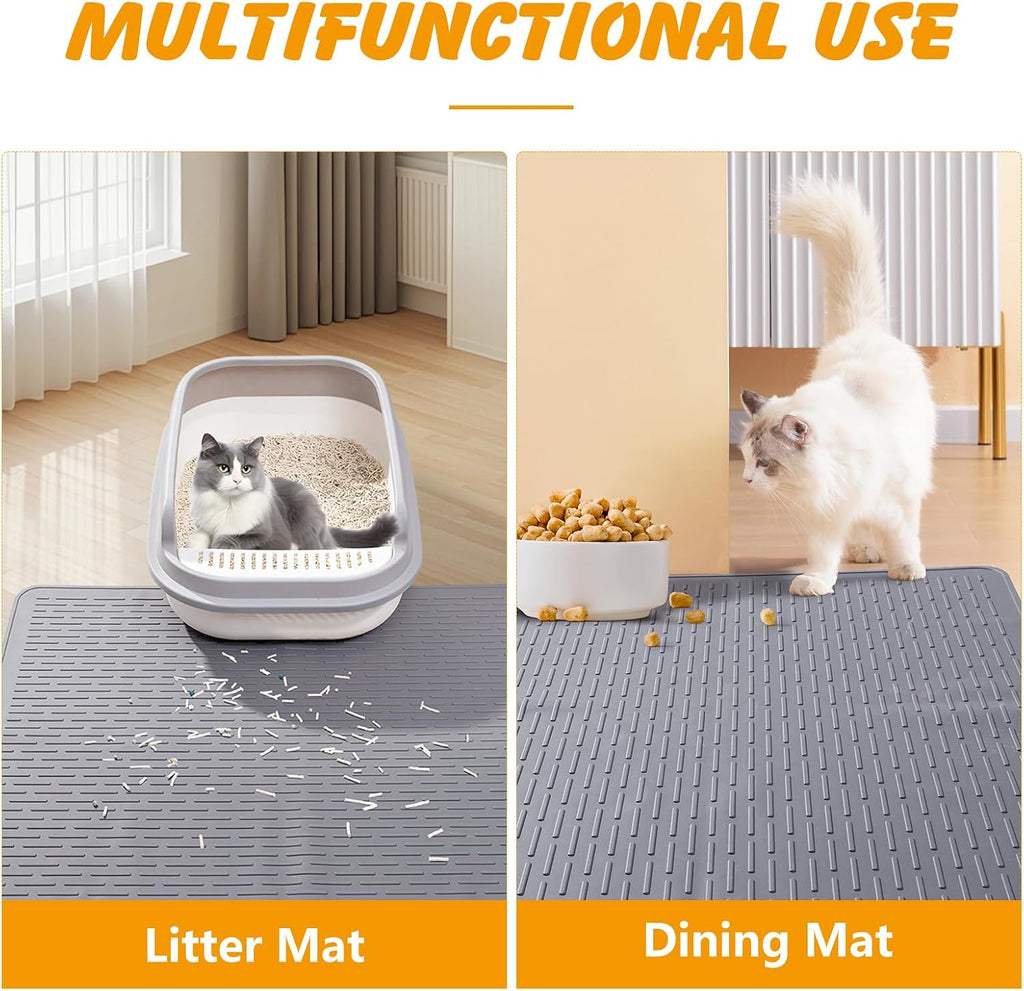 Paw safe comfortable silicone grid surface trapping stray litter particles.