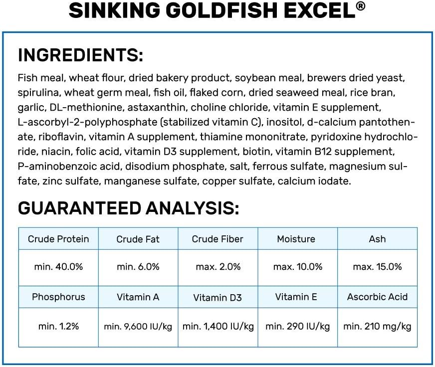 Close up of Hikari Sinking Goldfish Excel nutritional pellets