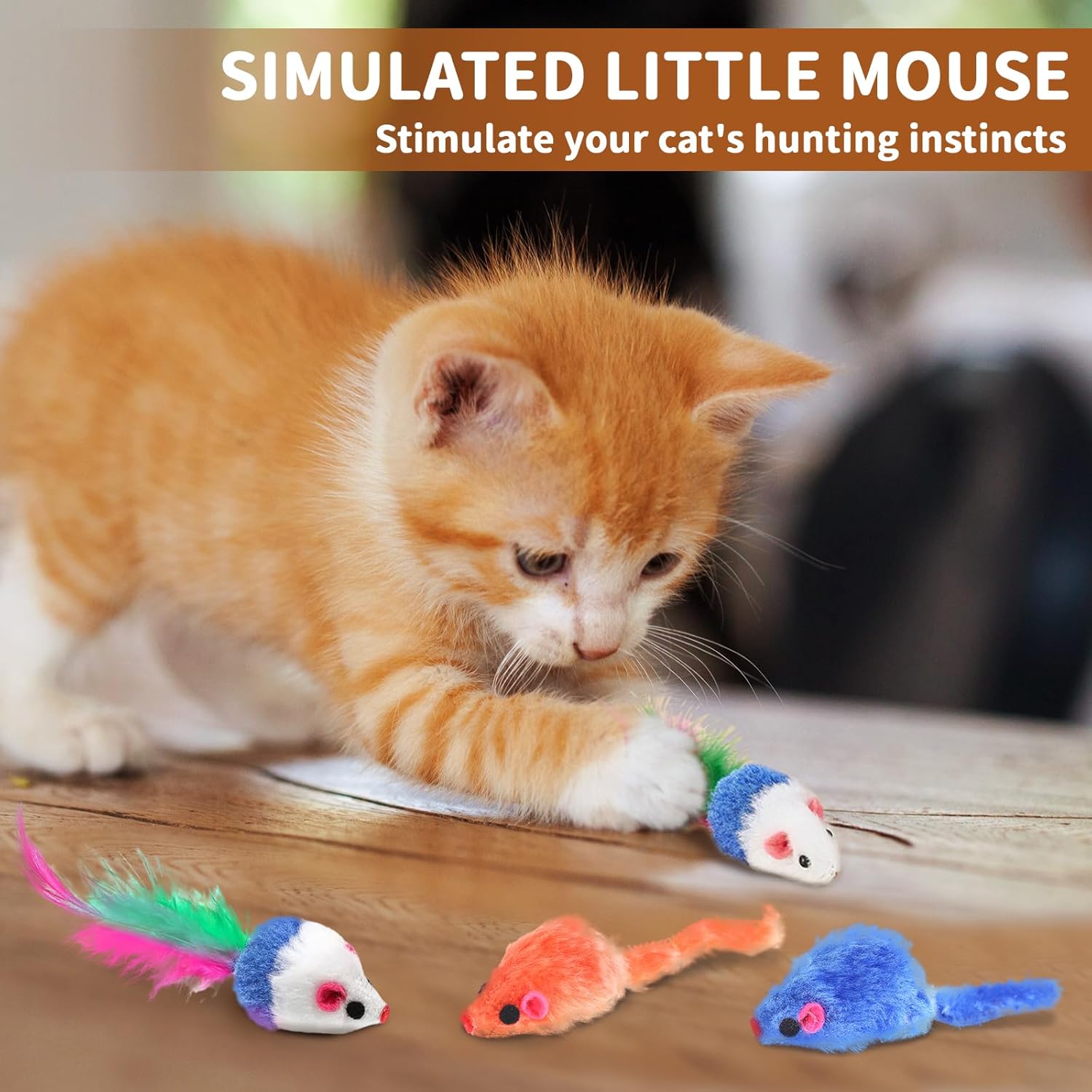 iCAGY assortment of plush mice and feather golf balls for feline hunting simulation