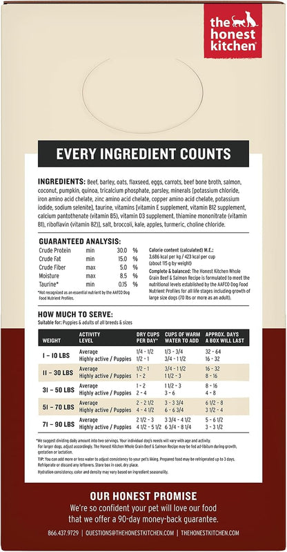 The Honest Kitchen dog food packaging displaying human grade quality label