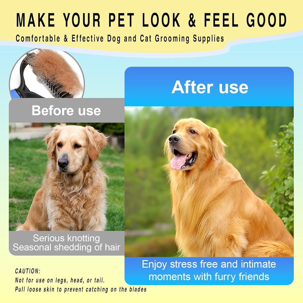 Close up view of the rounded skin friendly teeth on the premium pet grooming brush