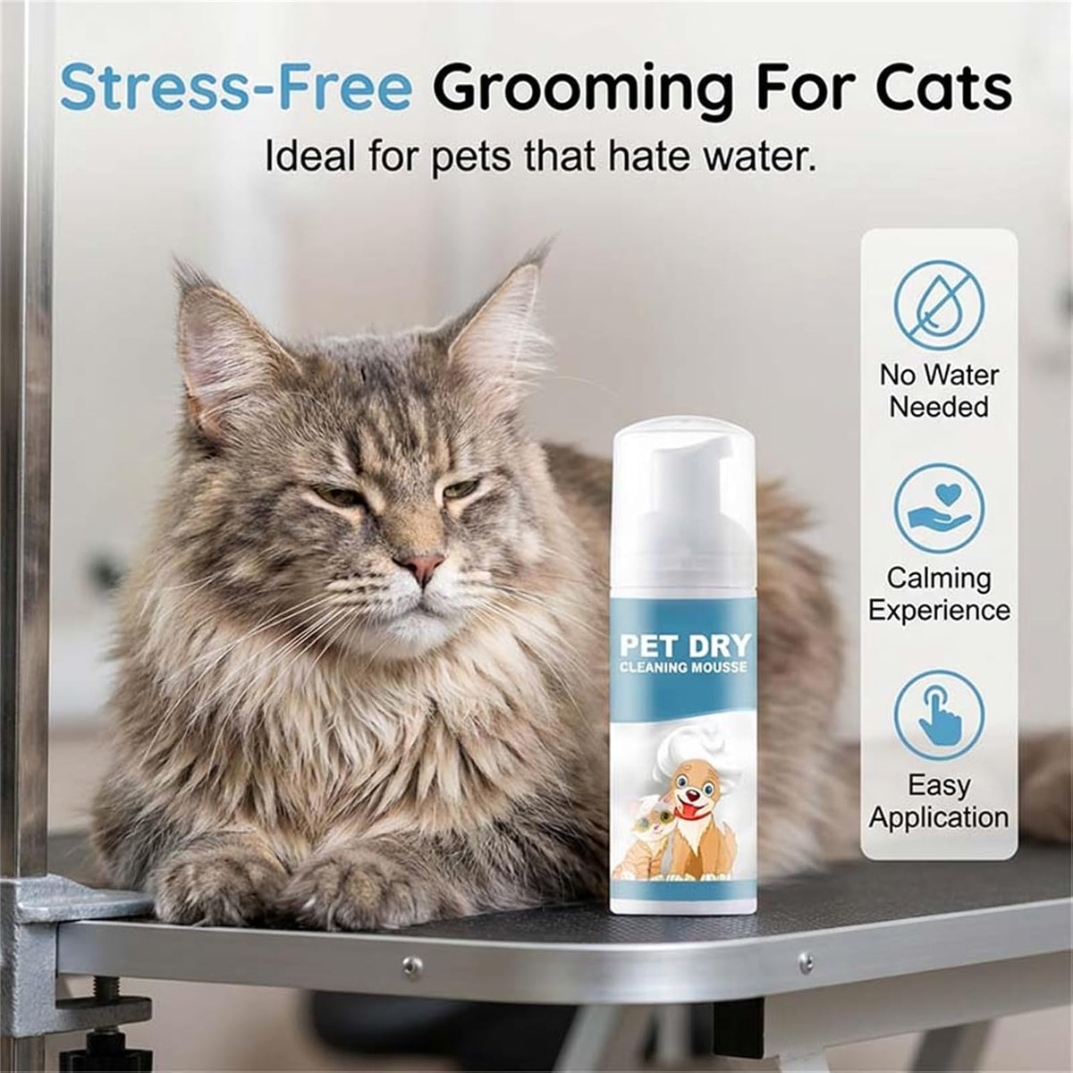 Pet World dry pet shampoo bottle showcasing natural neem and aloe vera ingredients.