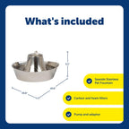 PetSafe Seaside Stainless Steel Cat & Dog Fountain, 60 Oz Water Capacity - 2 Water Filters & 1 Pump Included, Soothing Flow for Pets, Scratch-and Rust-Resistant Material - Quiet Motor - Image 4