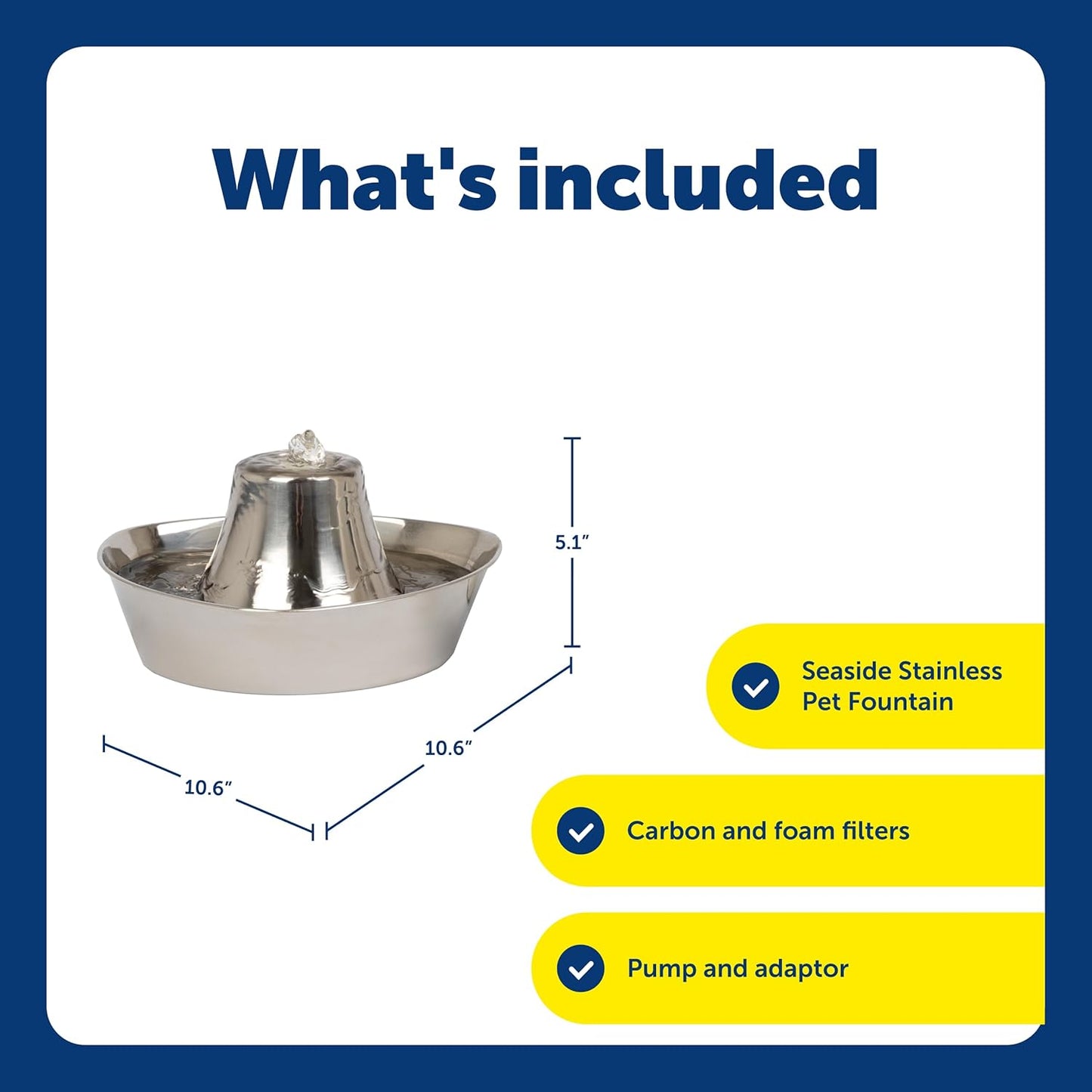 PetSafe Seaside Stainless Steel Cat & Dog Fountain, 60 Oz Water Capacity - 2 Water Filters & 1 Pump Included, Soothing Flow for Pets, Scratch-and Rust-Resistant Material - Quiet Motor - Image 4