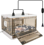 HKDQ kitten incubator side view highlighting the three speed ventilation circulation fan setup.
