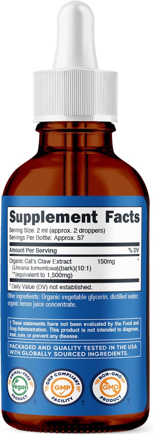 Nutricost 3.8 fluid ounces Cat's Claw liquid extract serving size demonstration
