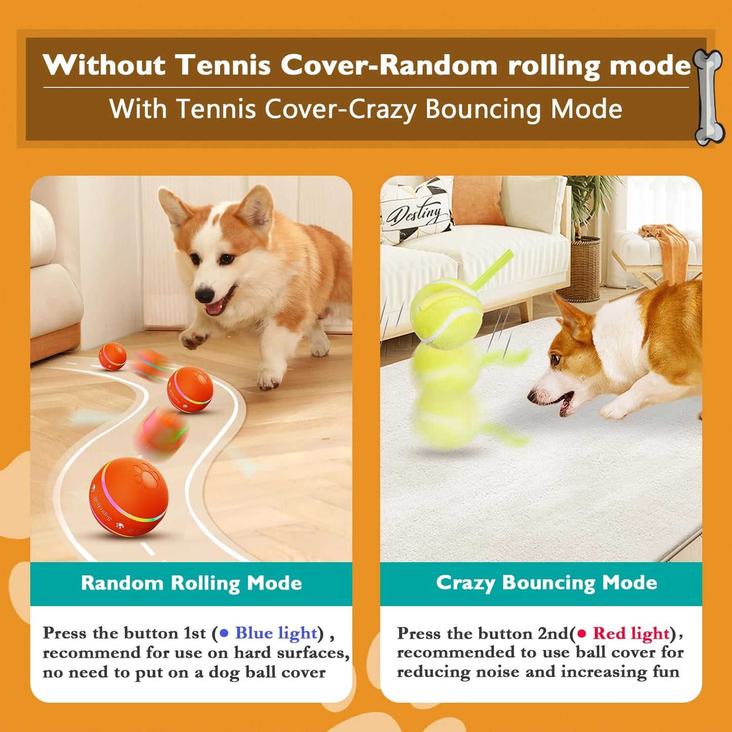 PetDroid motion activated dog ball with tennis cover