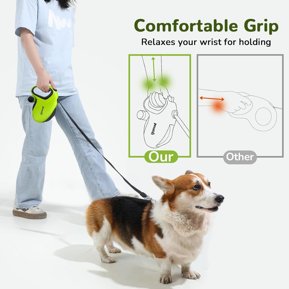 Pecute leash with attached poop bag dispenser
