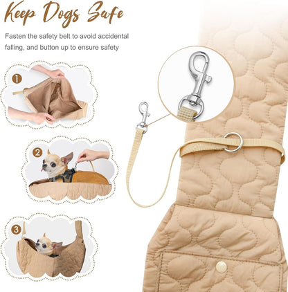 Small dog safely inside the JourCraf breathable cotton sling