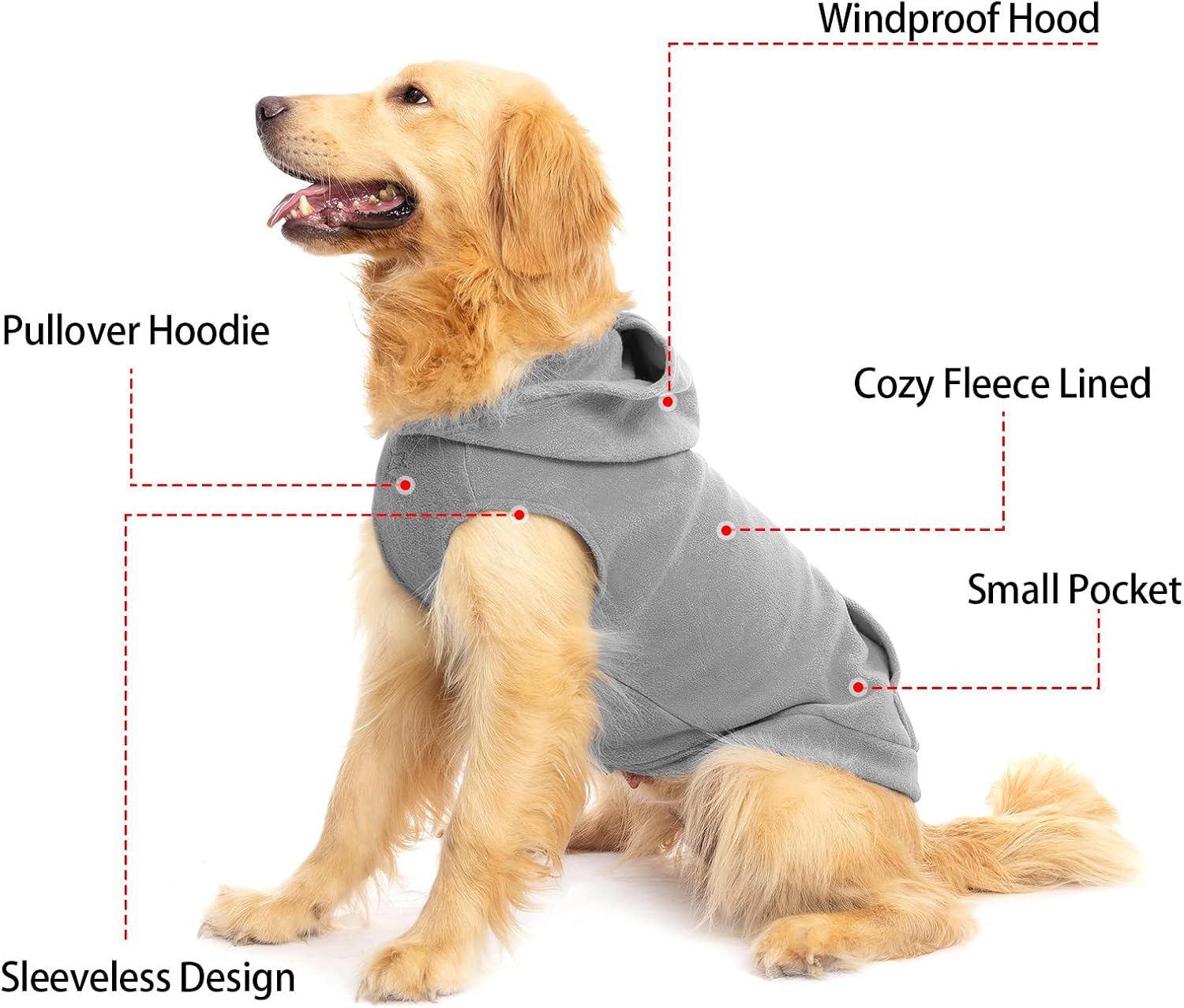Expawlorer hooded dog sweatshirt grey extra large back leash hole view