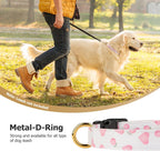 Side view of white and pink love heart dog collar on a pet