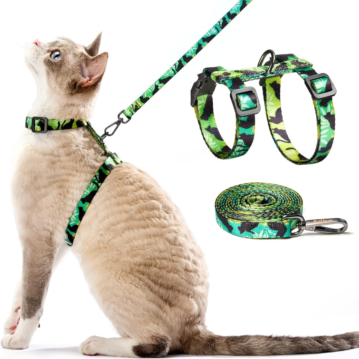 Cat Harness and Leash Set - Escape Proof Adjustable Cat Harness, Comfortable Soft Lightweight, Use Safe & Easy, Walking Travel Kitten Harness for Small Medium Large Cats (Hawaii Green) - Image 13