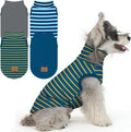 XPUDAC 4 Pack Dog Sweaters front view showing the blue and yellow striped turtleneck pullover pet vest