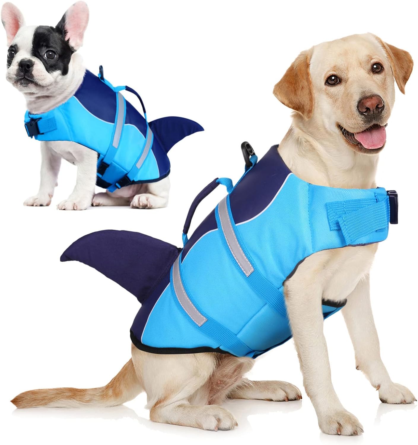 AOFITEE dog life jacket front view showing the secure neck strap mechanism.