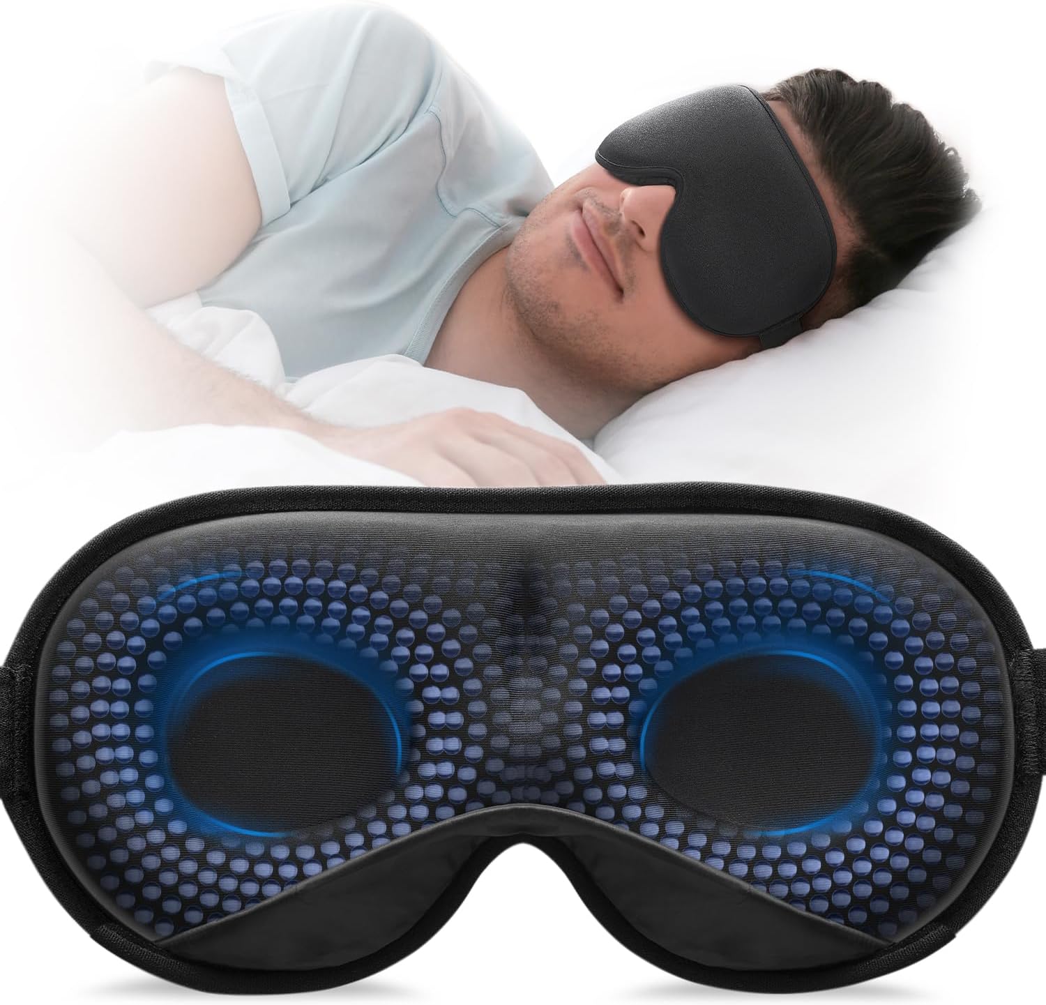 YFONG Weighted Sleep Mask black front view 3D contoured design