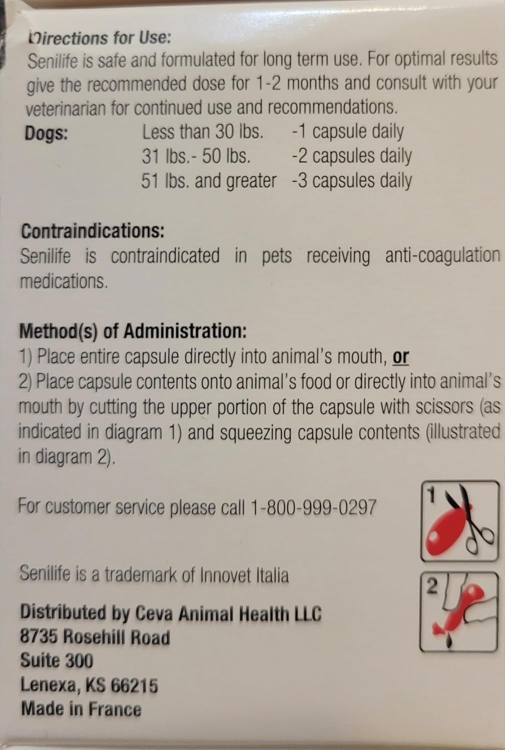 Ceva Senilife capsule packaging for senior dog cognitive support