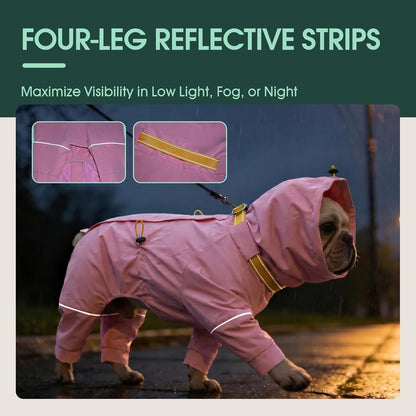 Four leg waterproof dog suit showing storage pocket detail
