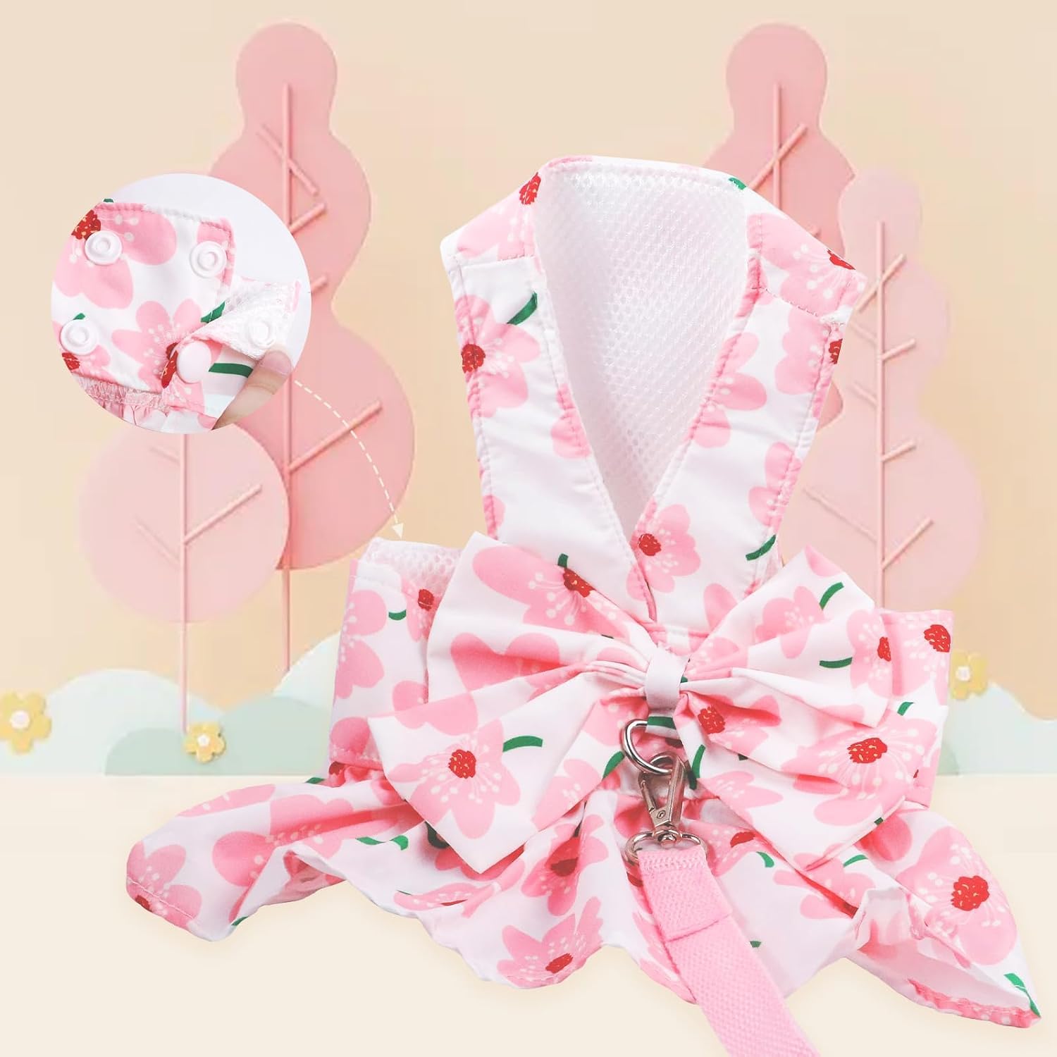 Adjustable hook and loop puppy harness dress back view