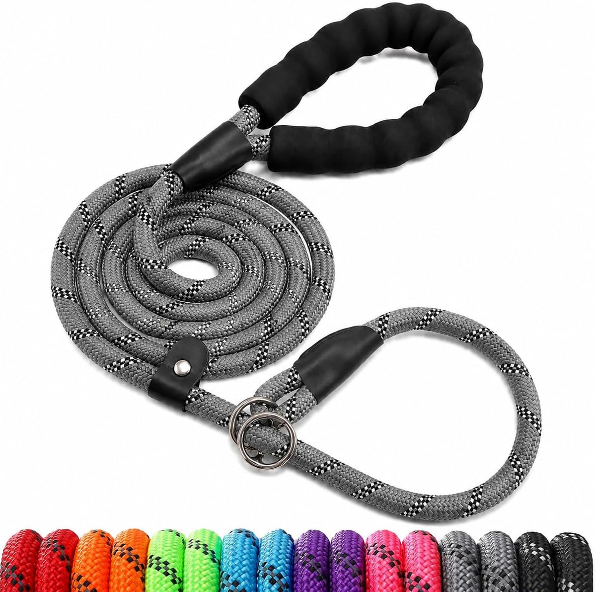 Reflective Slip Lead Dog Leash, Heavy Duty Dog Training Leash with Adjustable Stopper, Durable Nylon Rope Lead for Walking, Obedience Training & Behavior Correction, Small Medium Large Dogs (5FT, BK) - Image 10
