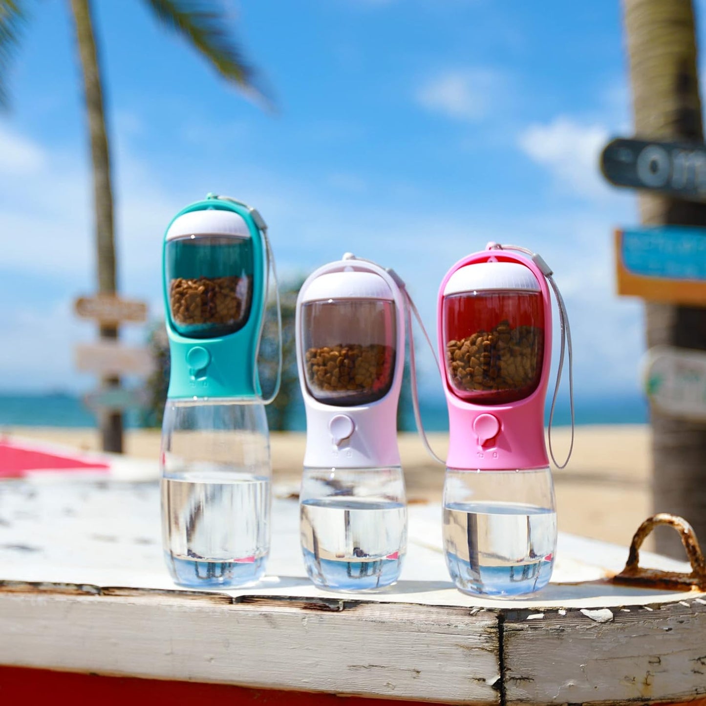 Compact pet water bowl attachment being held comfortably during a walk.