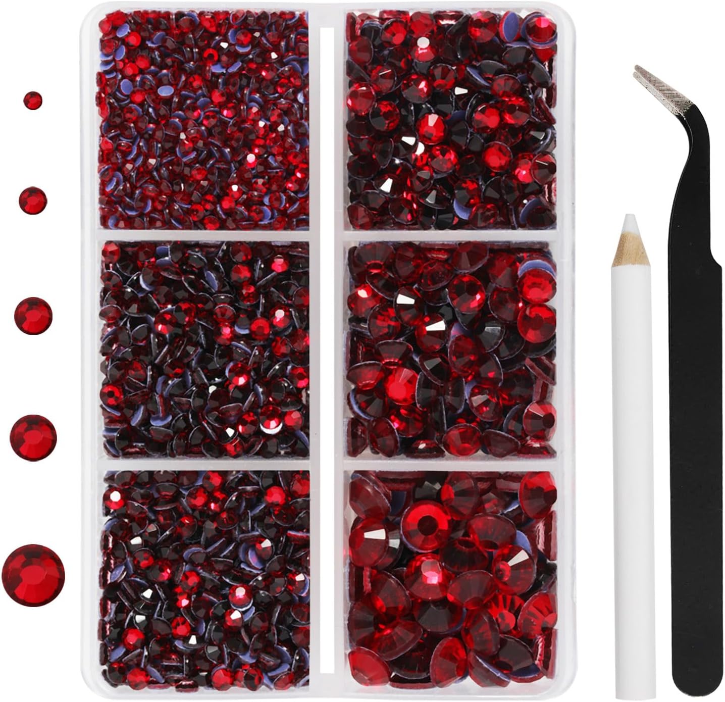 Beadsland hotfix rhinestones 3960 pieces set in Siam red color front view
