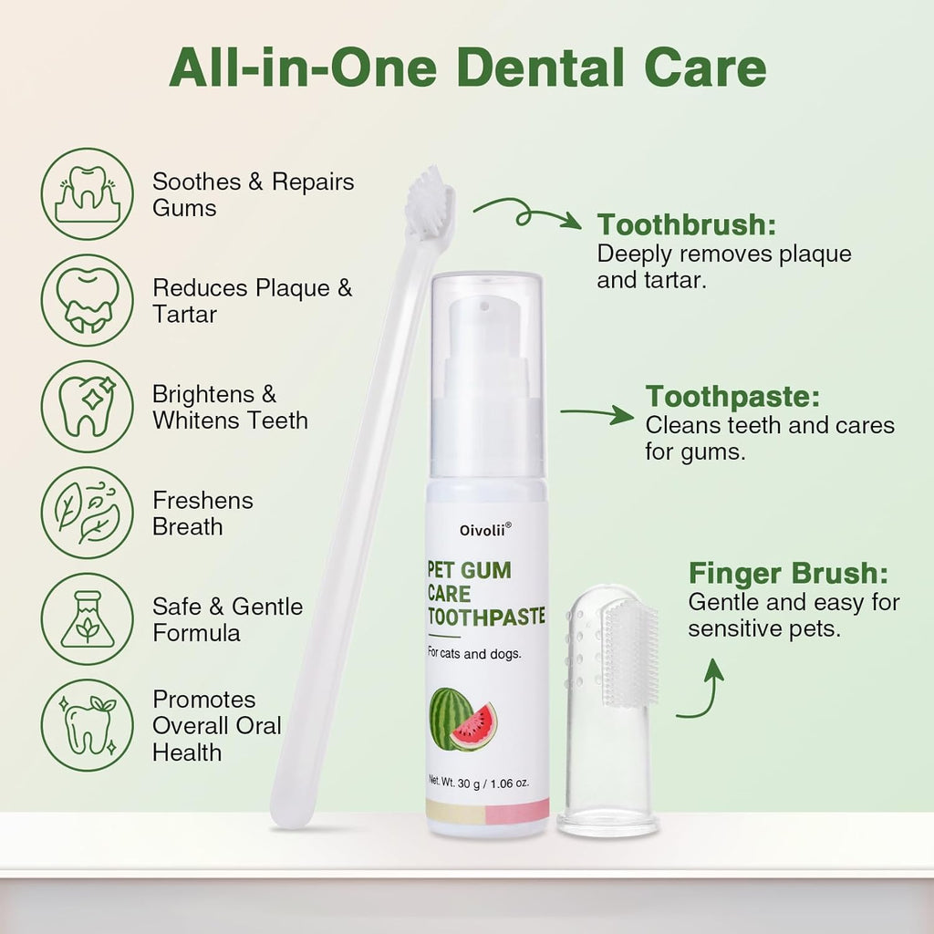 Close up view of the soft silicone finger brush included in the Oivolii pet dental kit.