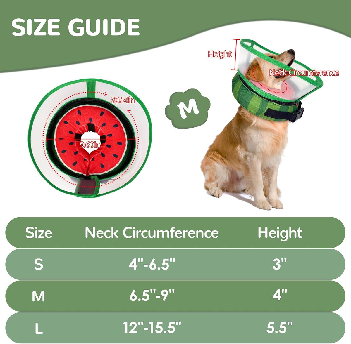 Soft watermelon patterned dog donut collar side view