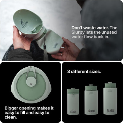 SÃ¤ker dog water bottle being carried by its integrated wrist lanyard on a hike