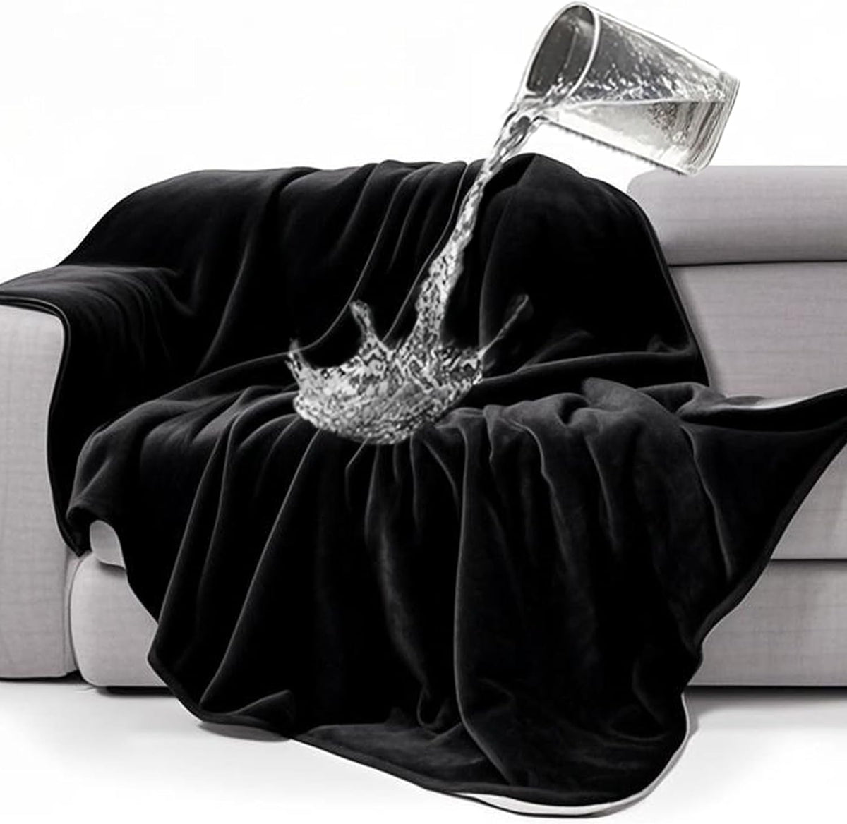 Gogobunny waterproof pet bed blanket front view showcasing the black flannel side.