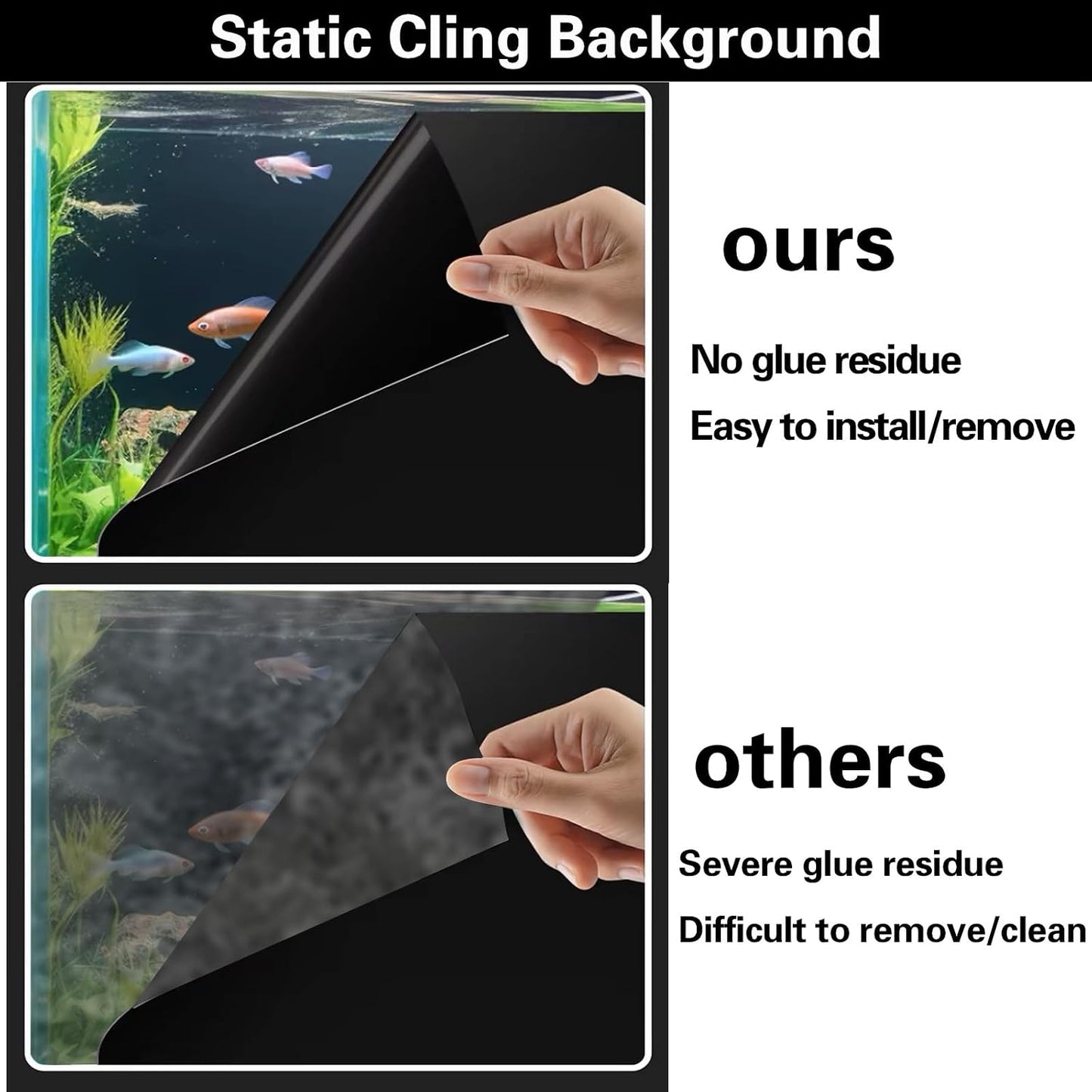 Aquarium background sheet showing water spray installation process with a squeegee