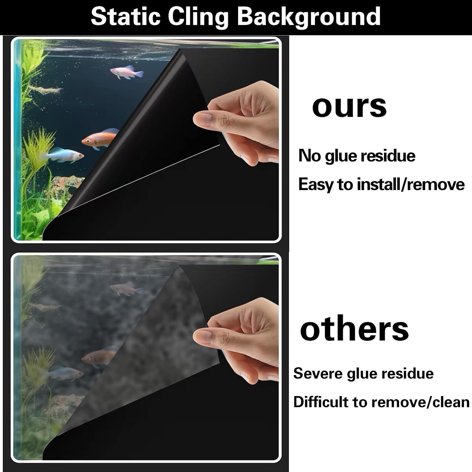 Aquarium background sheet showing water spray installation process with a squeegee