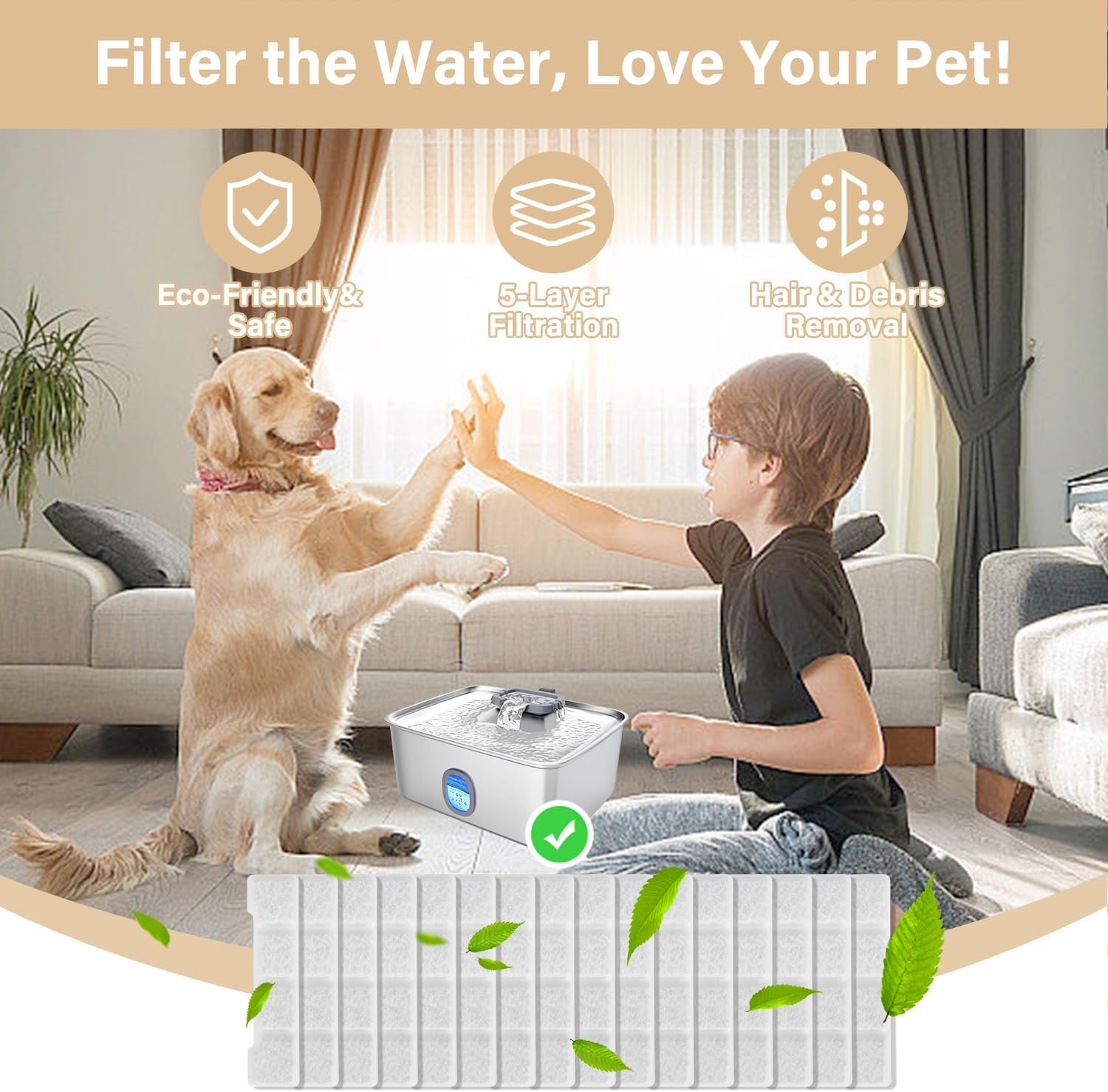 Hoetek filter and sponge components for stainless steel pet fountain