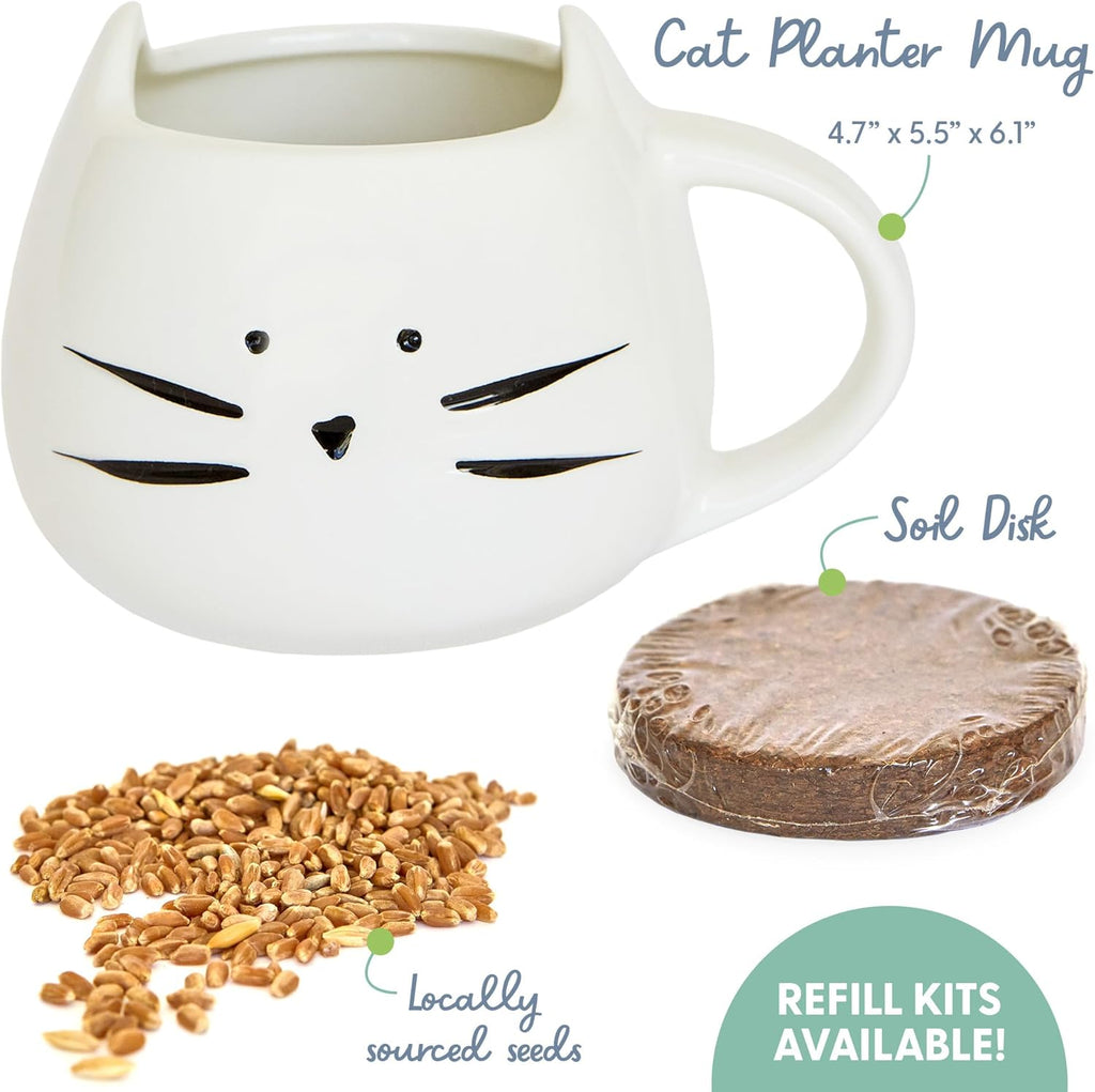 Premium non-GMO seed blend packaging including wheat oats barley and rye for feline health.