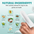 Instructions on how to use FiveSeed finger wipes on dog