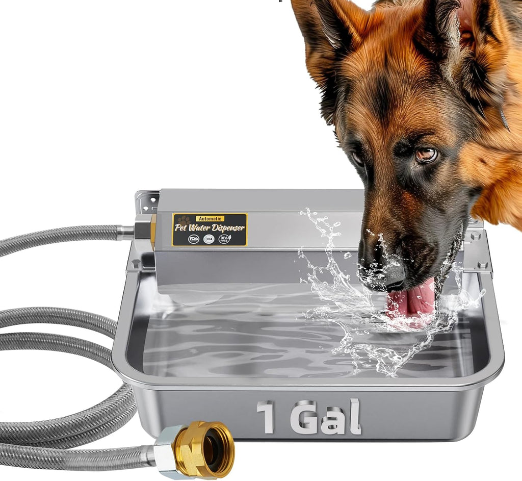 1Gal/3.8L Automatic Water Dispenser for Dogs, Patented Automatic Dog Water Bowl Dispenser, Stainless Steel Outdoor Water Bowl Dispenser for Livestock Chicken, Dog Water Feeder Fit 3/4'' GHT Faucet - Image 9