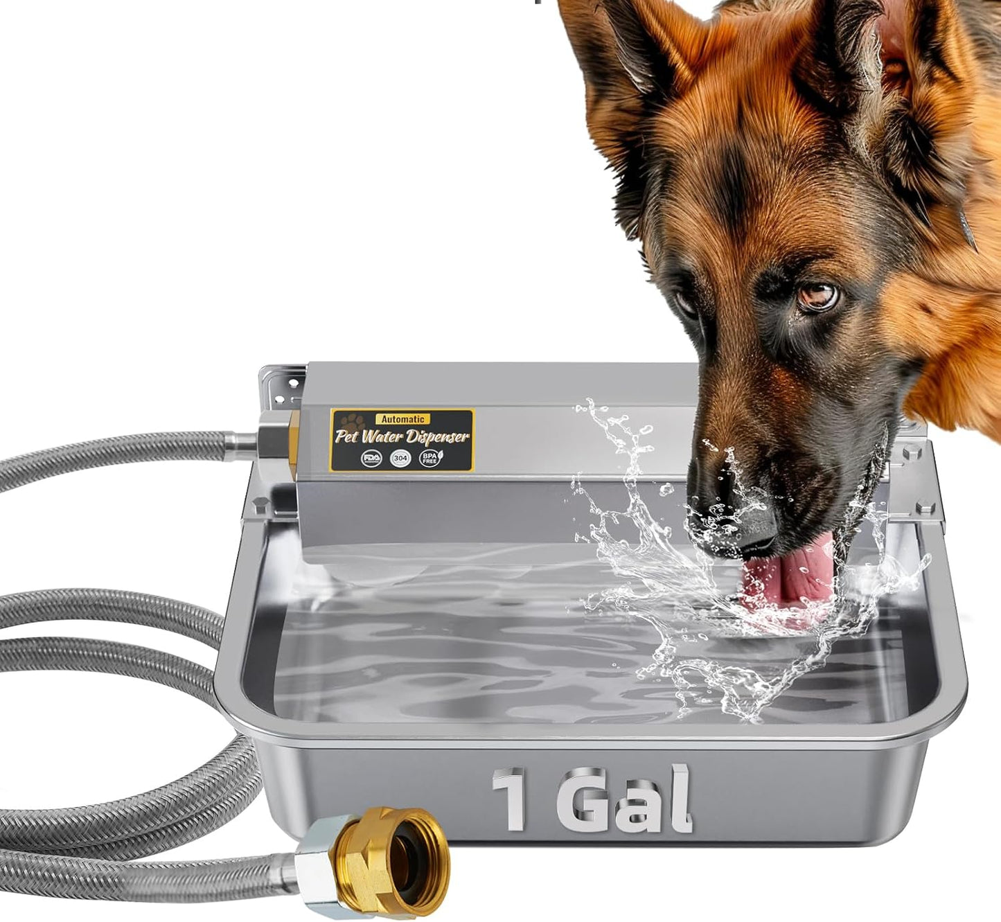 1Gal/3.8L Automatic Water Dispenser for Dogs, Patented Automatic Dog Water Bowl Dispenser, Stainless Steel Outdoor Water Bowl Dispenser for Livestock Chicken, Dog Water Feeder Fit 3/4'' GHT Faucet - Image 9
