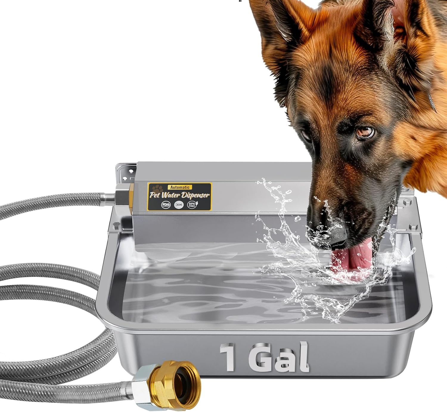 1Gal/3.8L Automatic Water Dispenser for Dogs, Patented Automatic Dog Water Bowl Dispenser, Stainless Steel Outdoor Water Bowl Dispenser for Livestock Chicken, Dog Water Feeder Fit 3/4'' GHT Faucet - Image 9