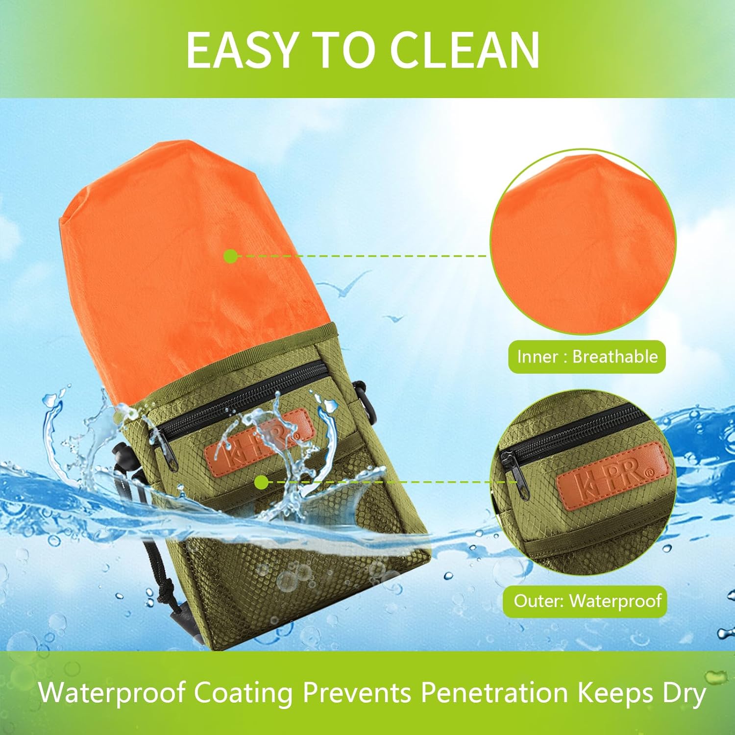 KHPR puppy training bag showcasing bright orange easy to clean lining
