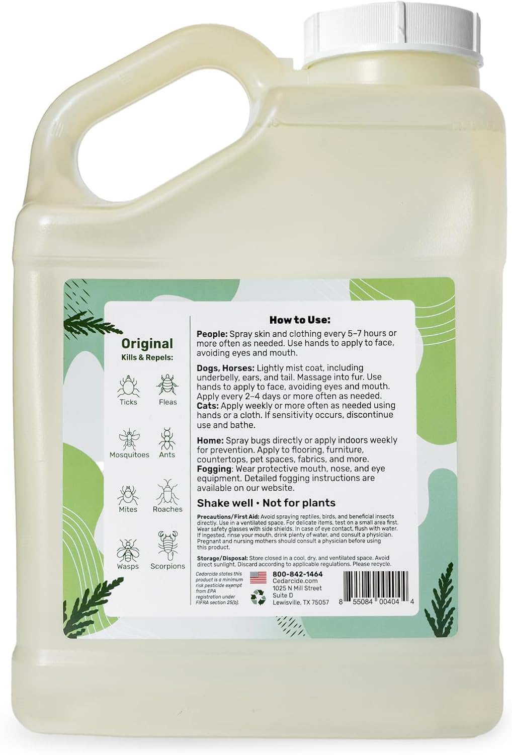 Cedarcide original bug spray gallon back label ingredient details