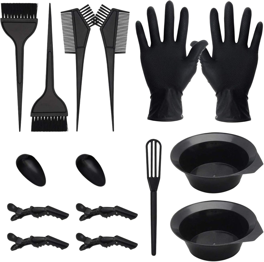 Createstar 15 pieces hair dye coloring kit front view showcasing the complete black salon tool set