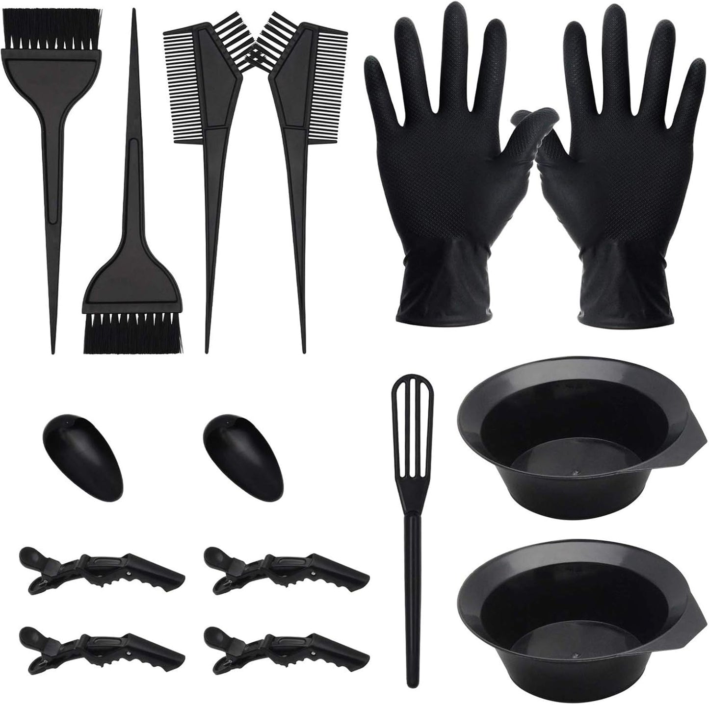 Createstar 15 pieces hair dye coloring kit front view showcasing the complete black salon tool set