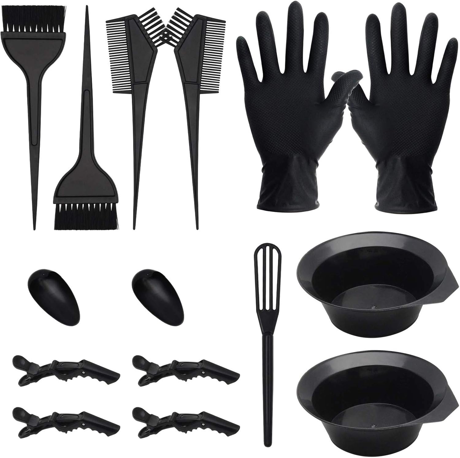 Createstar 15 pieces hair dye coloring kit front view showcasing the complete black salon tool set