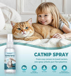 Organic pet mist being sprayed onto a cardboard cat scratcher to redirect scratching habits.