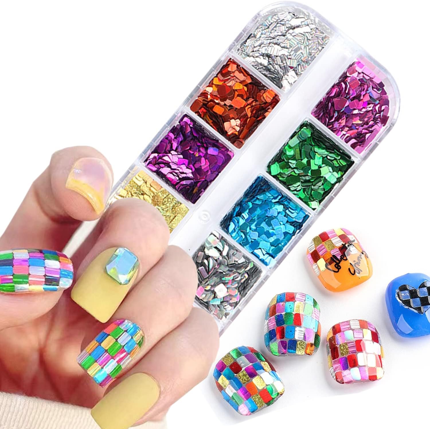 Onsdag holographic square nail glitter flakes set front view
